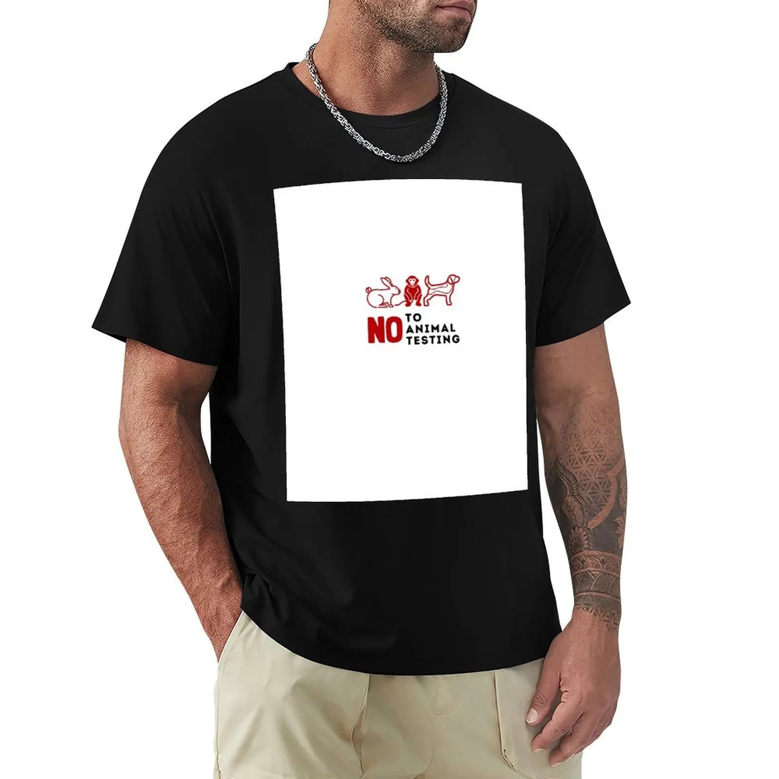 T-shirt con stampa grafica divertente: No ai test sugli animali