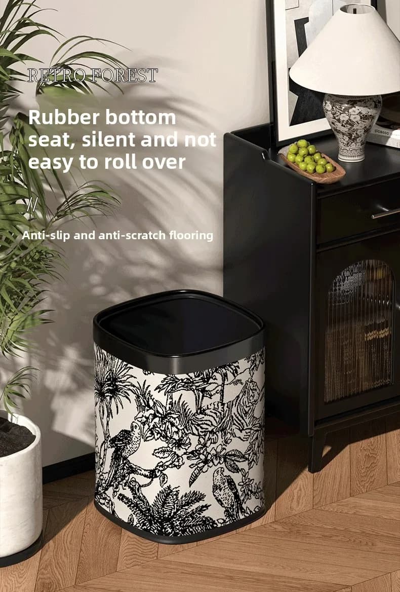 HYS trash can household high-value living room kitchen office uncovered square double tube retro forest