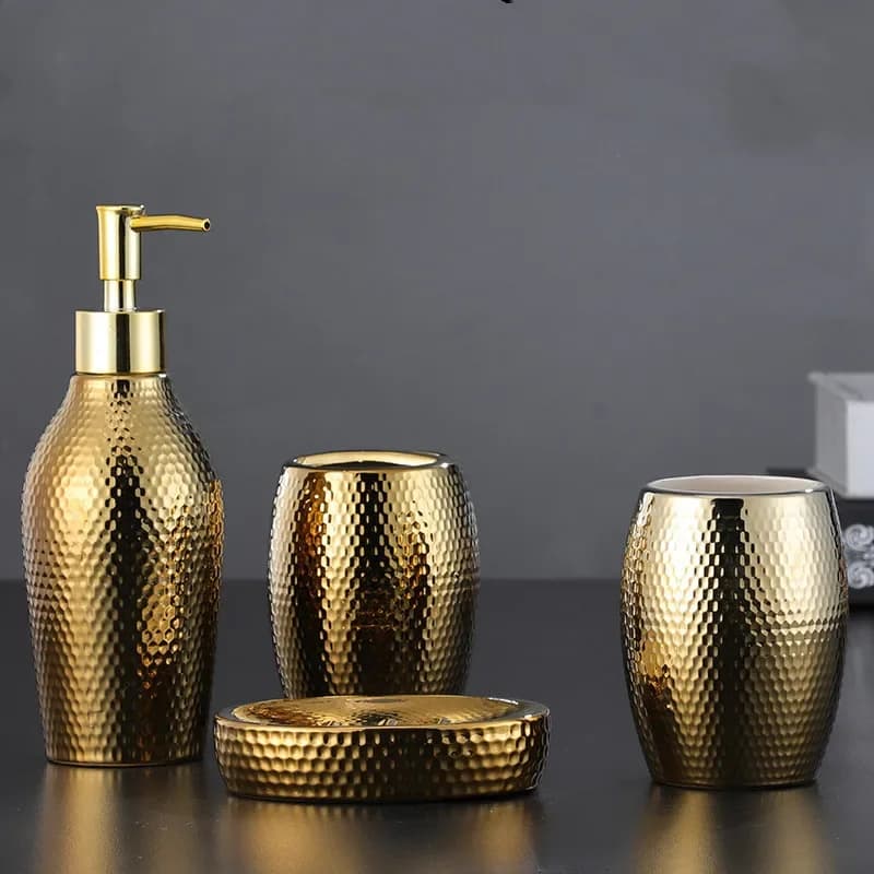 4 pezzi/lotto set di lavaggio in ceramica dorata nordica accessori per il bagno dispenser di sapone portaspazzolino forniture per il bagno