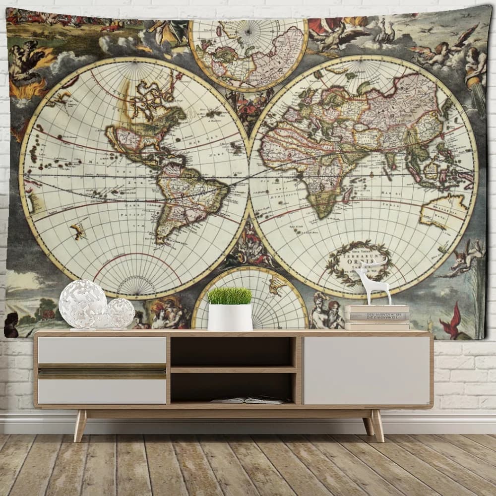 Old World Template Map Tapestry History Education Collection Room Background Home Hanging Decorative Tapestry