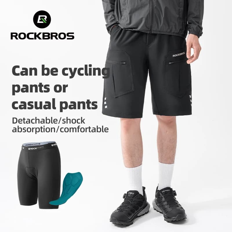 ROCKBROS Summer Cycling Shorts with Underwear Lightweight and breathable Shock Absorption Bearing Cycling Shorts for Men's Outdoor Sports