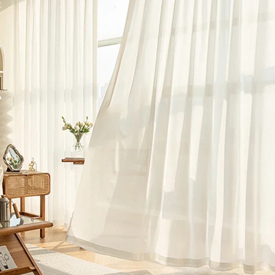 Curtains White Chiffon Curtains Road Pocket Shade Curtain Floral Tassel for Bedroom Living Room Bay Window Cabinet Curtain