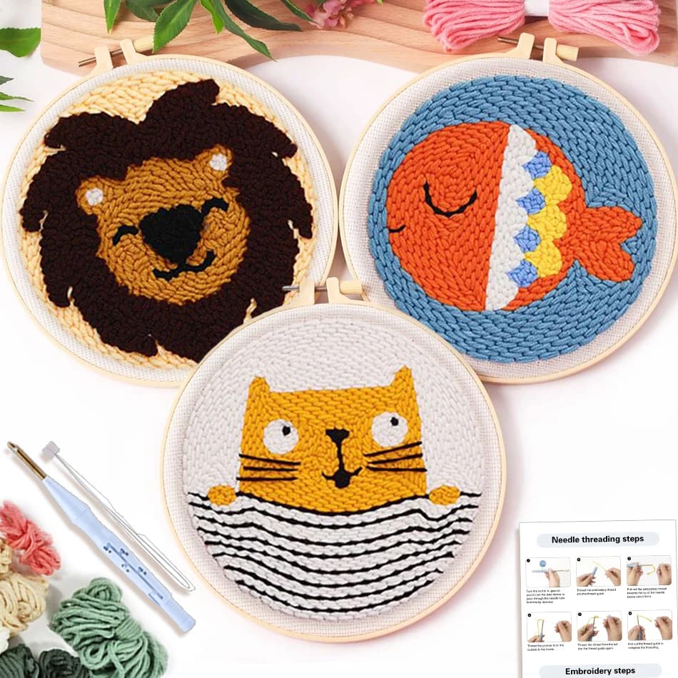 DIY Punch Needle Kits for Beginners Cute Cartoon Punch Needle Embroidery Starter Craft Set Easy for Adults Festival Gift