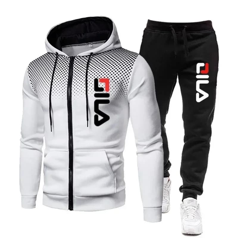 Men's zippered jacket and sports pants set, casual set for racing and fitness fashion, set two pieces, autumn and winter