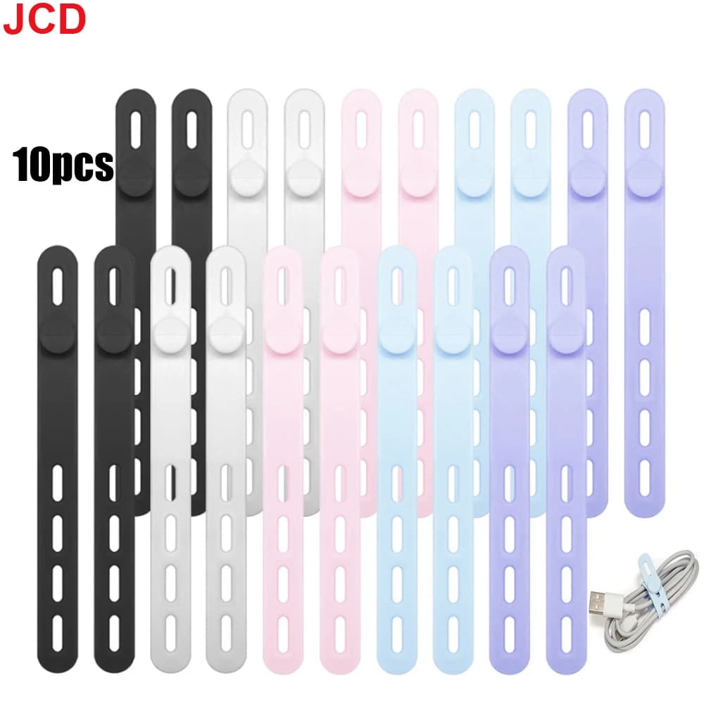 JCD Fascette per cavi in silicone 10p Cinghie per cavi regolabili Organizzatore per cavi Organizzatore riutilizzabile per la gestione dei cavi Fascette per cavi di fissaggio