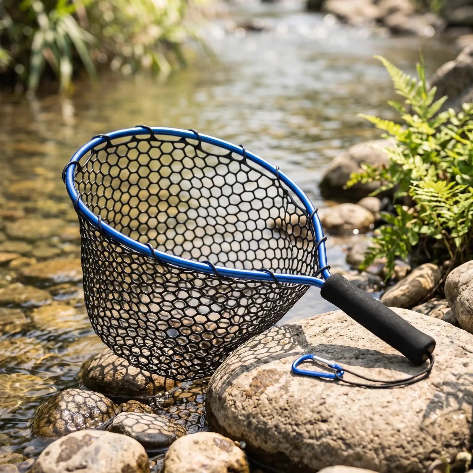 Compact Fishing Landing Net Aluminum Alloy Hoop Silicone Net Gentle Catch Release for Trout Bass Lake