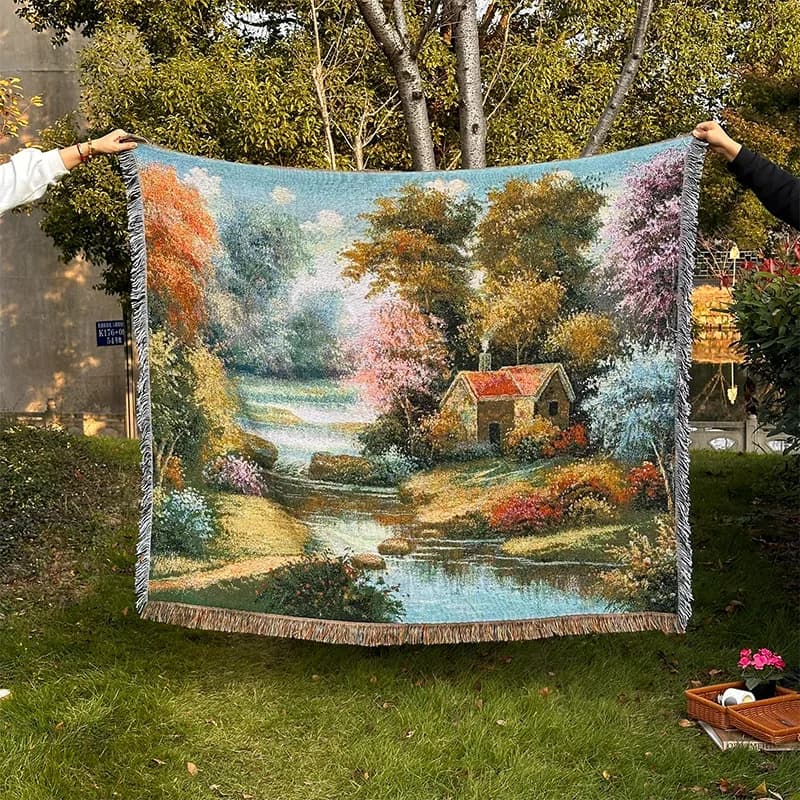 Coperta per divano con paesaggio nordico Coperta da campeggio all'aperto Coperte da picnic Arazzo Decorazioni per la casa Coperte per pisolino per il tempo libero per divano letto