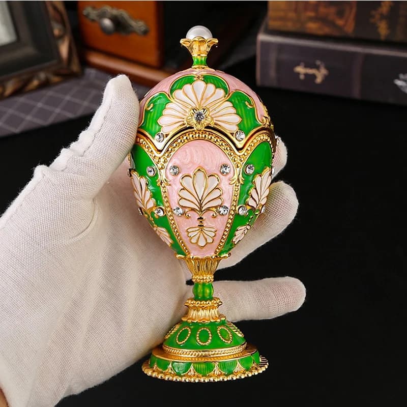 Light Luxury Enamel Crafts Egg Shaped Jewelry Box Classical Decorative Box High Footed Jewelry Necklace Storage Box Girl Gift