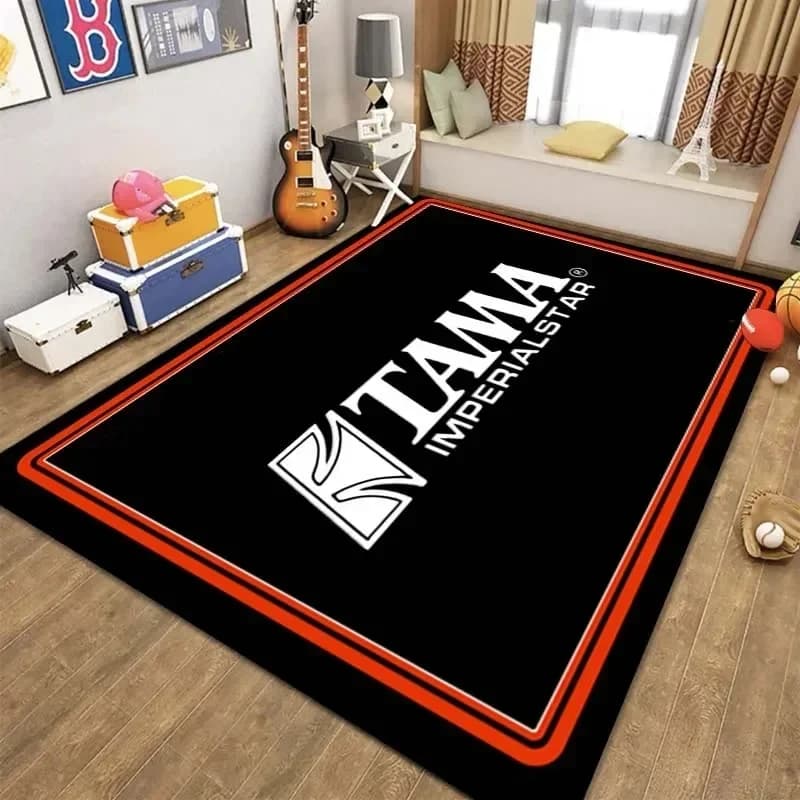 Elegante tappetino con stampa tamburo T-TAMA Tappeto antiscivolo per appassionati di musica Tappeto unico per jazz o decorazioni a tema batteria elettronica