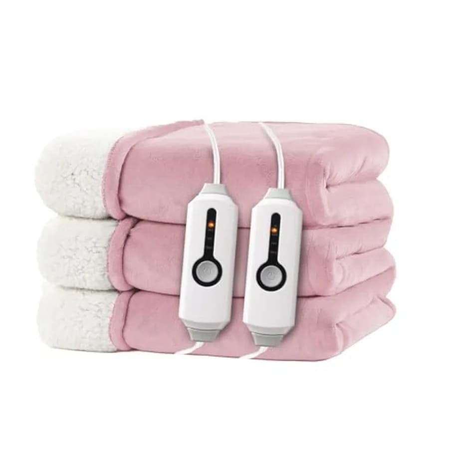 Coperta riscaldata elettrica king size 90"x100" - fronte-retro con micropeluche e tessuto Sherpa 4 impostazioni di calore e 10 ore di spegnimento automatico