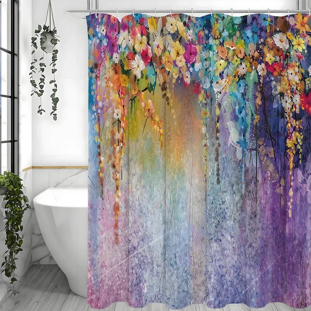 Tenda da doccia floreale, erbe astratte, medicinali alternativi, fiori, edera, fiori, arbusti, disegni floreali, decorazioni per il bagno