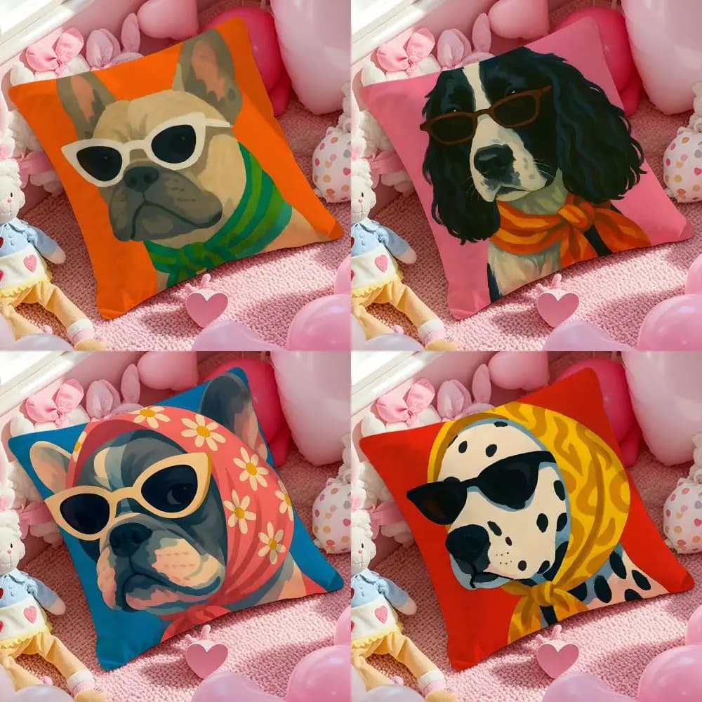 Fodera per cuscino con animali che indossano bandane, 1 pezzo, in peluche corto, morbida e lavabile, utilizzata principalmente per divano, auto