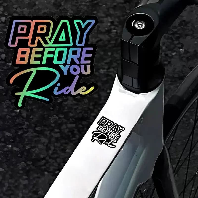 Waterproof Holographic PVC Decal for Helmet, Fuel Tank & Bike"PRAY BEFORE YOU RIDE" Motorcycle Sticker