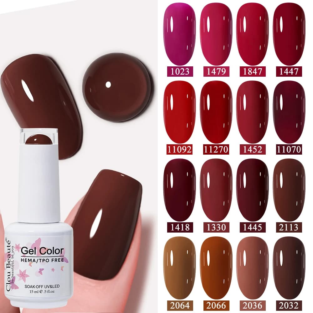 Clou Beaute HEMA TPO GRATIS Inverno Autunno Natale Rosso Cioccolato Marrone Caffè Colore UV LED Gel Smalto per unghie Vernici Nail Art