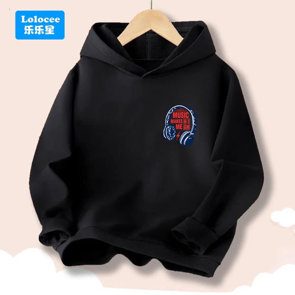 Kids Hoodie Music Headphone Print Casual Pullover -Children's Hooded Sweatshirt Fashion Spring Fall Daily Wear for Boys EJCK1