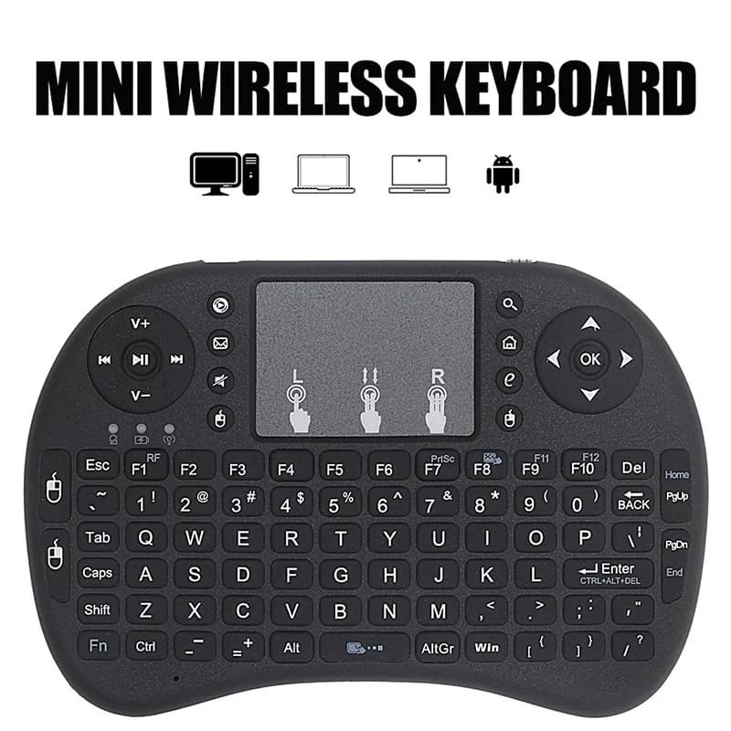 Mini tastiera wireless 2.4Ghz retroilluminata inglese russo spagnolo Air Mouse touchpad remoto per laptop PC digitali Android TV Box
