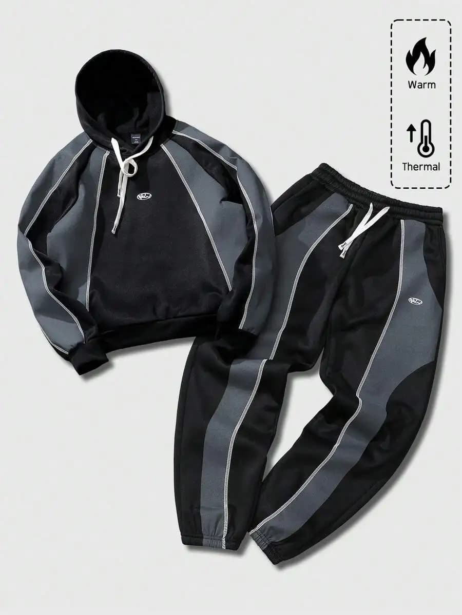 Set di Felpa Termica con Cappuccio e Pantaloni da Uomo, Abbigliamento Casual Streetwear Autunno Inverno