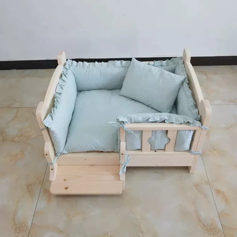Solid Wood Dog Bed for Indoor Teddy Golden Retriever Pet Crate Washable Cat Dog House Moisture-proof Kennel for Puppy Kitty
