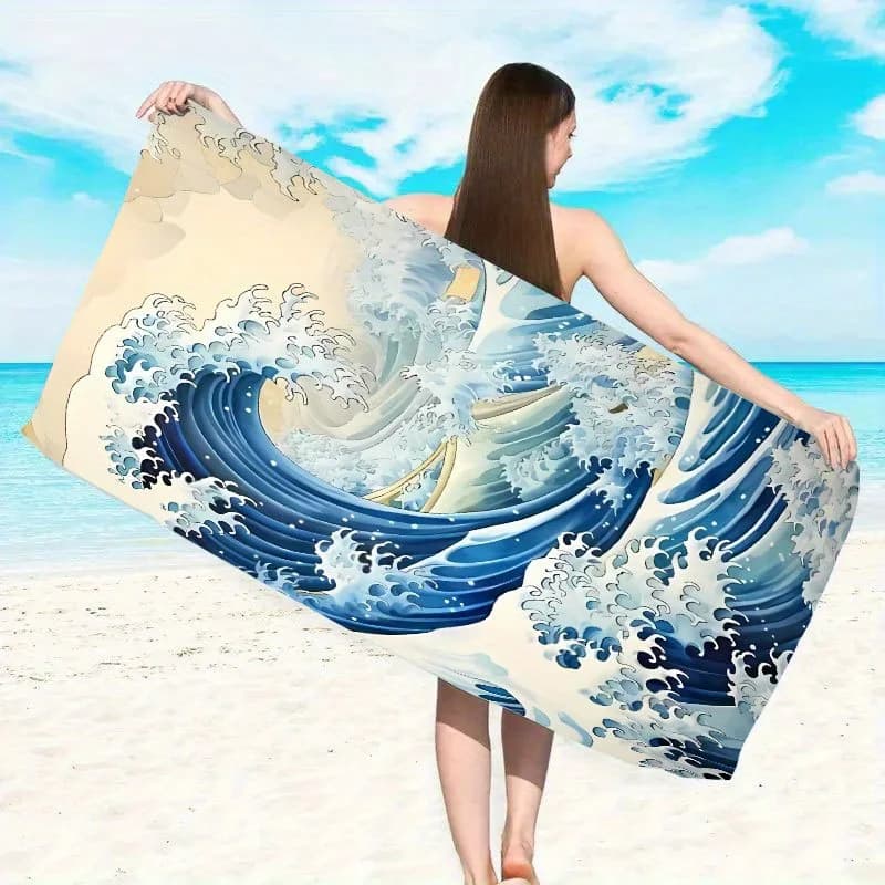 Asciugamano da spiaggia The Great Wave Off Kanagawa con stampa artistica giapponese, morbido e ad asciugatura rapida, grande asciugamano da bagno per viaggi e decorazioni per la casa