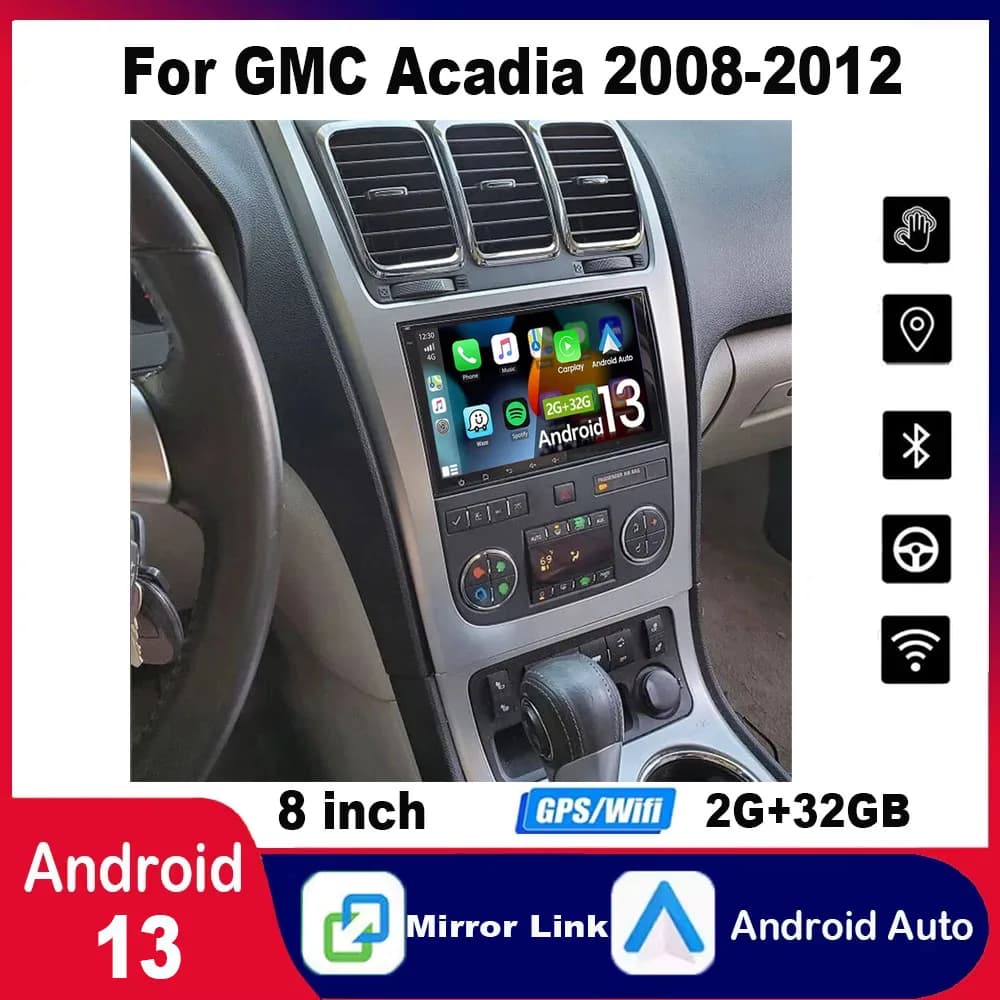 Autoradio GPS Navi Schermo da 8 pollici per GMC Acadia 2008-2012 Android 13 con adatto per Carplay e Android Auto