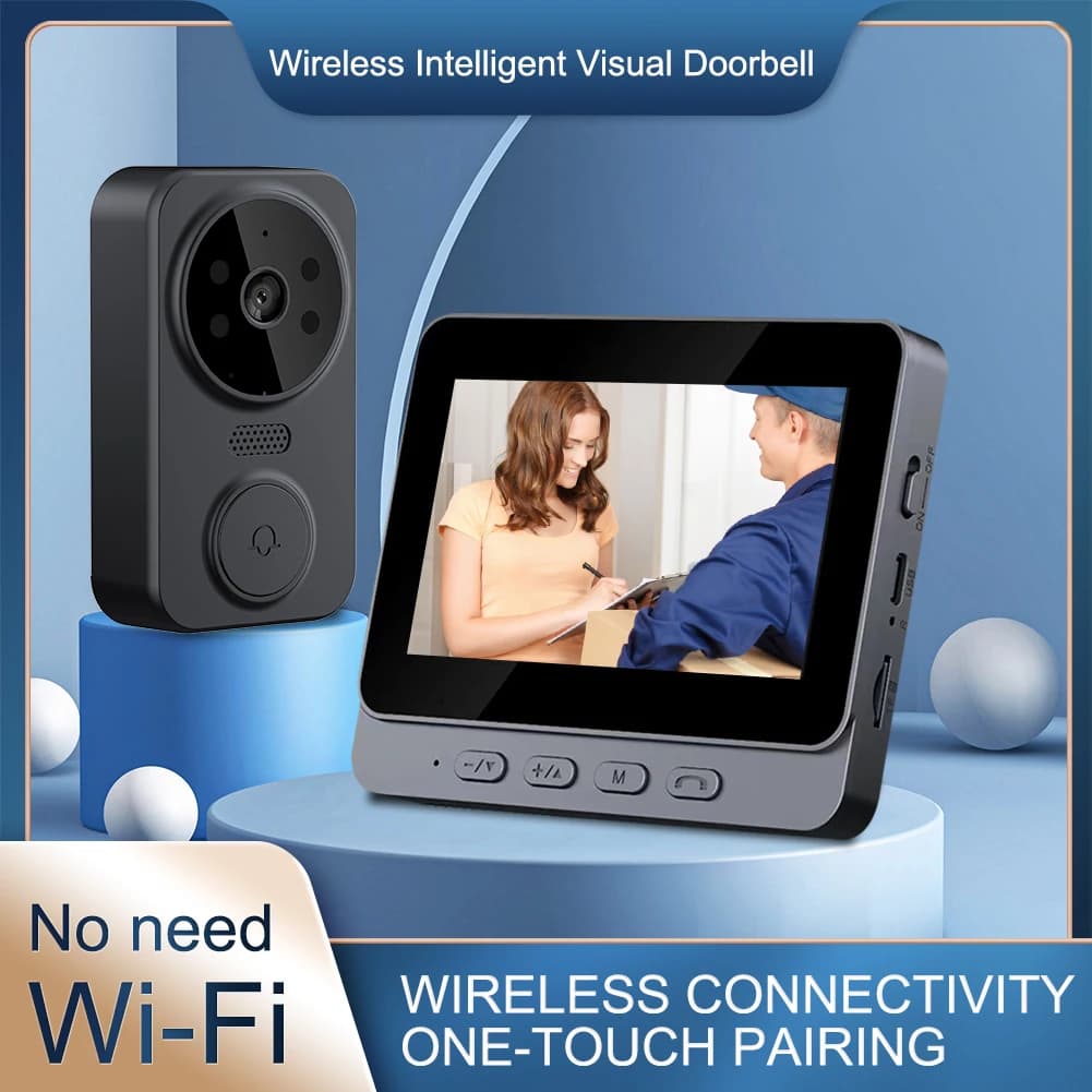 Campanello WiFi con Videocitofono, Telecamera Intelligente Wireless, Visione Notturna, Schermo da 4,3 Pollici per Sicurezza Domestica e Appartamenti