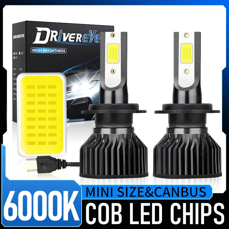 Lampadine LED per Fari Auto 50000LM 500W H7 H11 H4 Hi/Lo H1 H3 H8 HB3 HB4 HIR2 9005 9006 9012, 6000K COB C37, Luci Auto 12V con Ventola Turbo