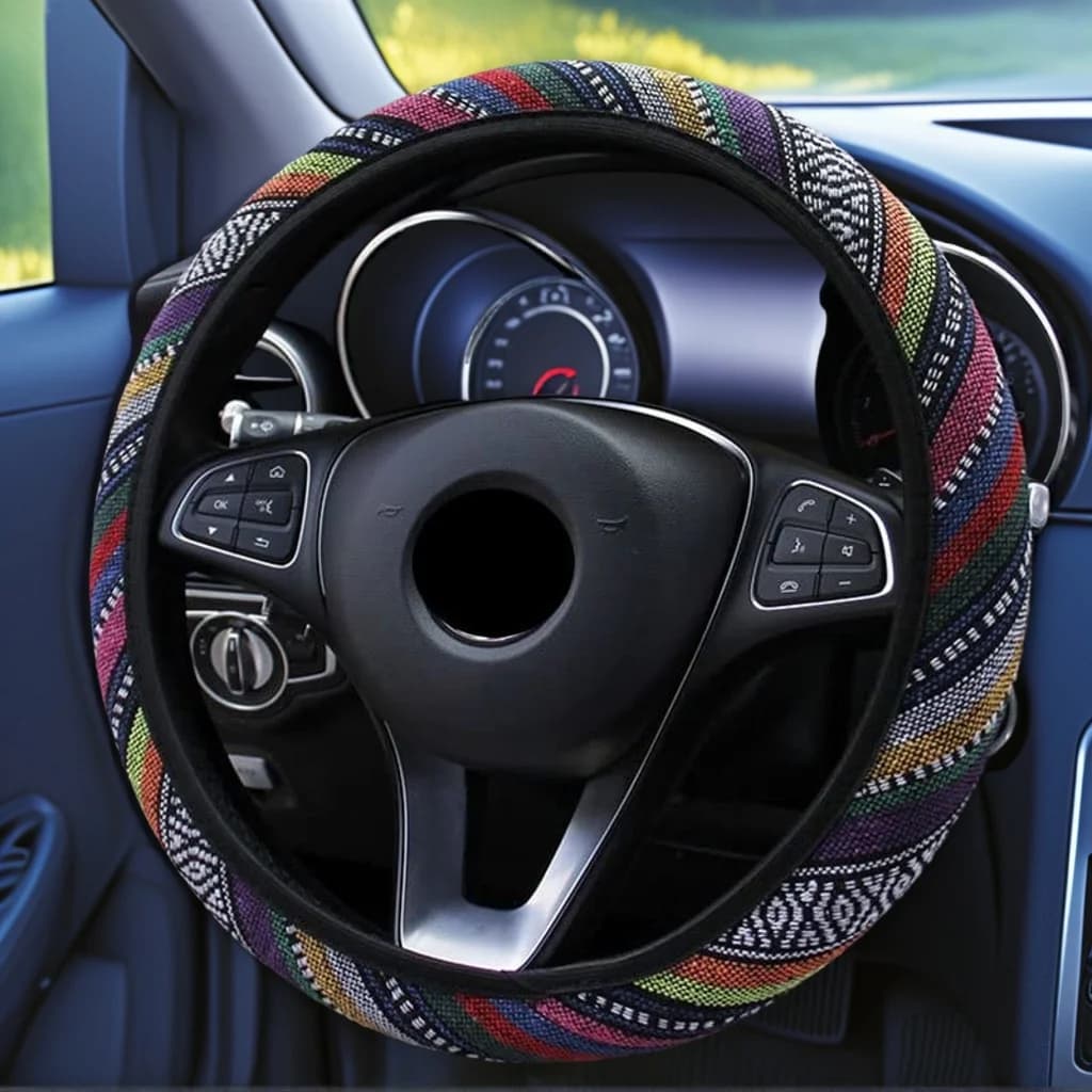 Coprivolante per auto elastico in stile etnico, senza anello interno, adatto per auto SUV da 15 pollici, uomo, donna, accessori automobilistici