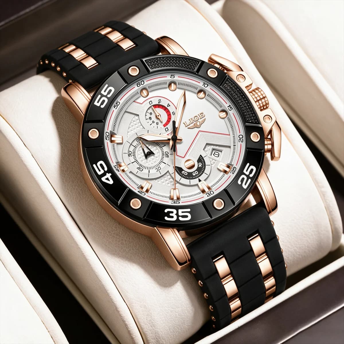 LIGE Men's Watch Original Brand Quartz Wristwatch Waterproof Luminous Watches For Men Stylish Design with Silicone Strap Box