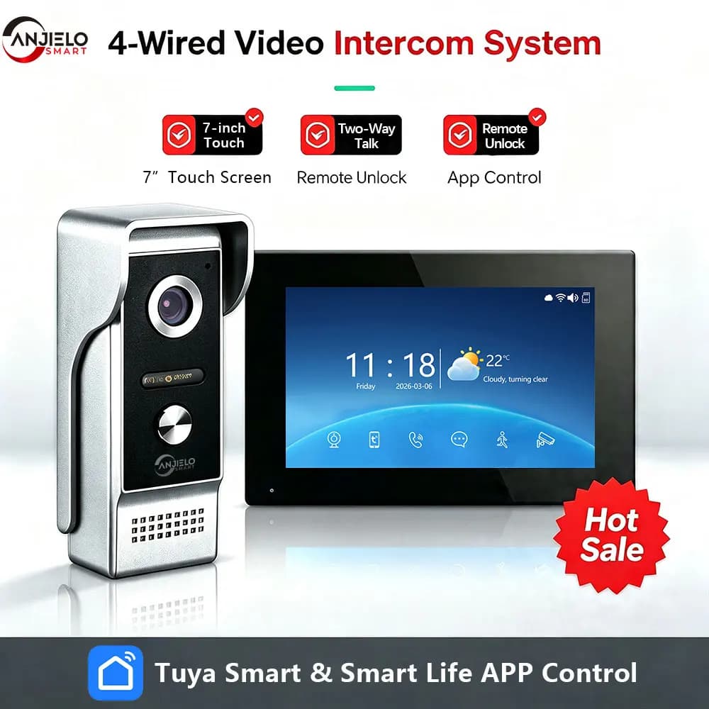 ANJIELO TUYA Smart 4-Wire Intercom Video Doorbell with Digital Photo Frame, Background Music, Motion Detection & Remote Unlock