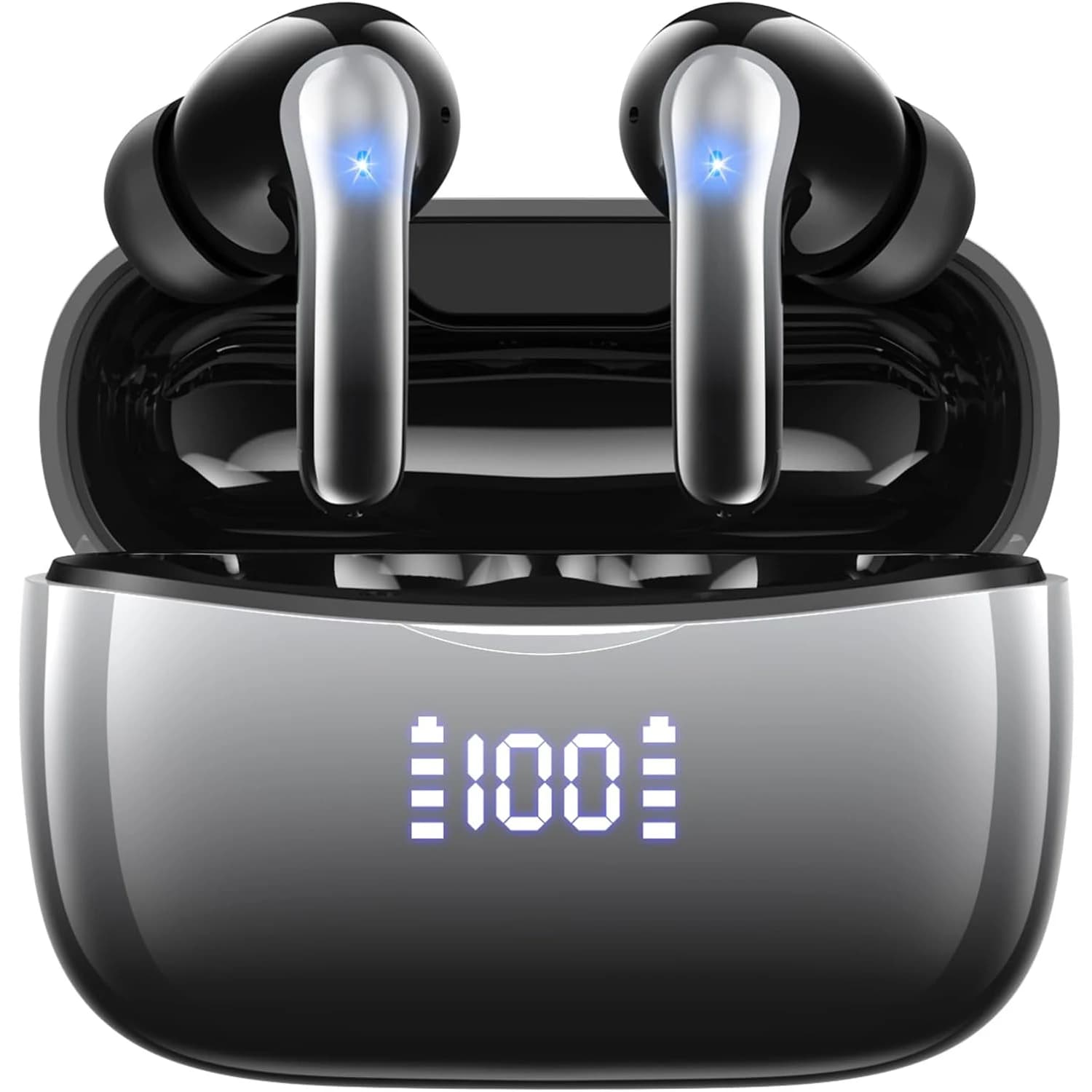 Auricolari wireless Bluetooth 5.3 ENC Microfono con cancellazione del rumore 50 ore di riproduzione Suono stereo per bassi profondi IP7 Display a LED impermeabile Mini In-E