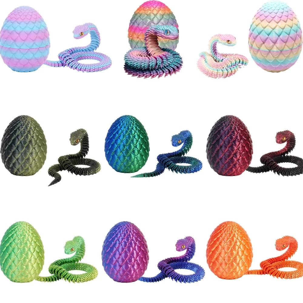 3D Printed Snake Egg With Flexible Inner Hinge Animal Toy, Movable Joint Surprise Egg Desktop Home Decoration