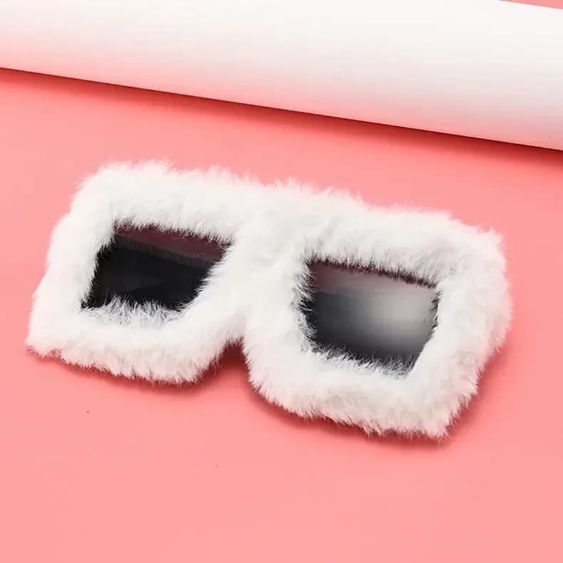 Occhiali da Sole Quadrati Y2K in Peluche Soffice, Occhiali Oversize Punk Originali per Natale e Feste