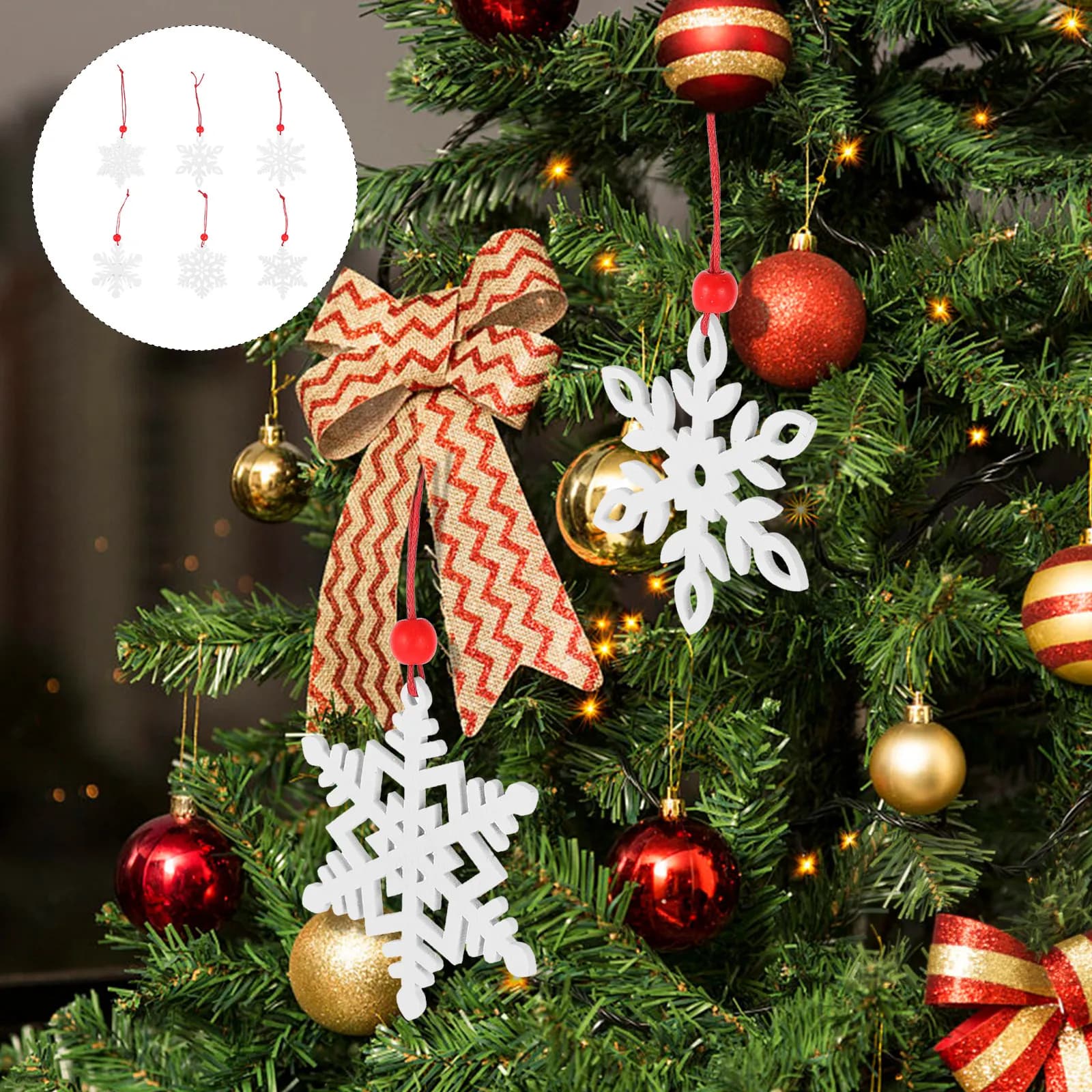 6Pcs Wooden Ornament Set Christmas Tree Decorations Holiday Hanging Crafts Festive Winter Home Party Decoration