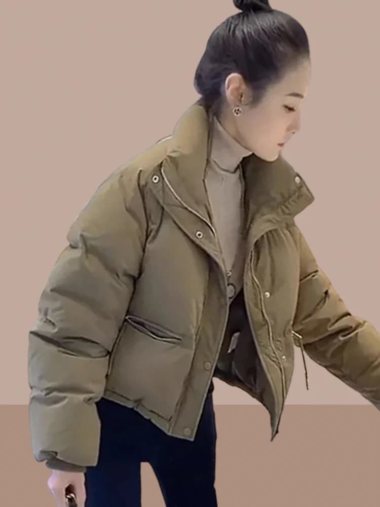Women's Cotton Jacket Fleece Lined Quilted Short Thickened Autumn Winter New Style Korean Version Loose Fit Zipper Closure