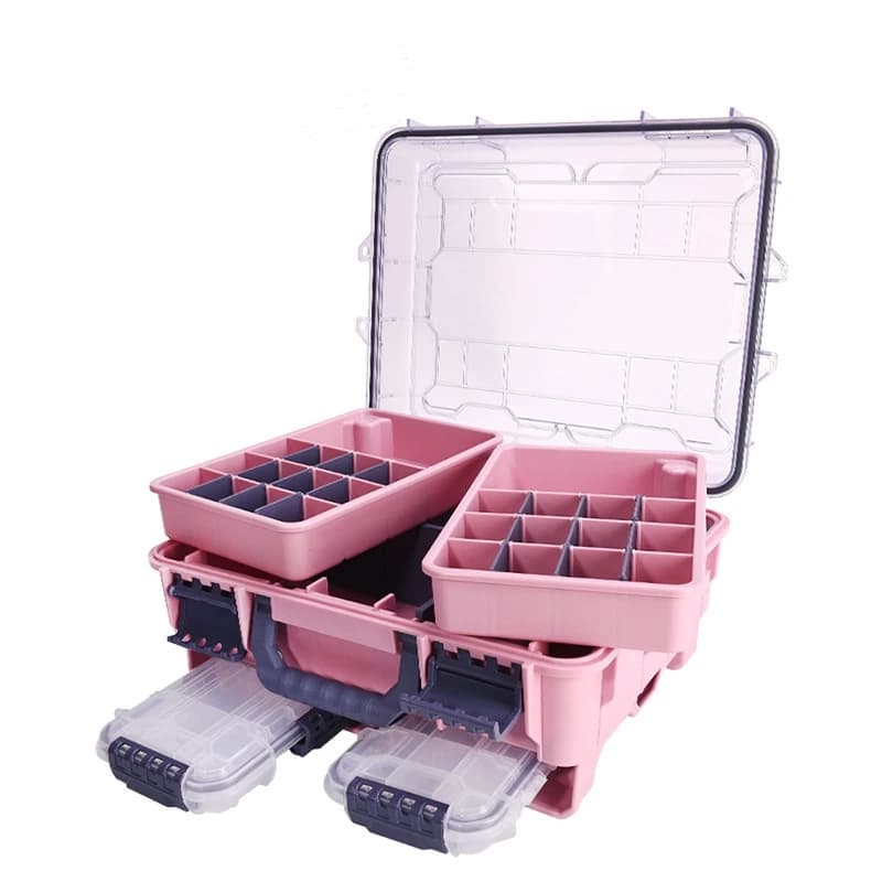 NEW Design PP Rigid Waterproof Large Capacity River Fishing Tackle Storage Box with Double Layer Easy Carrying