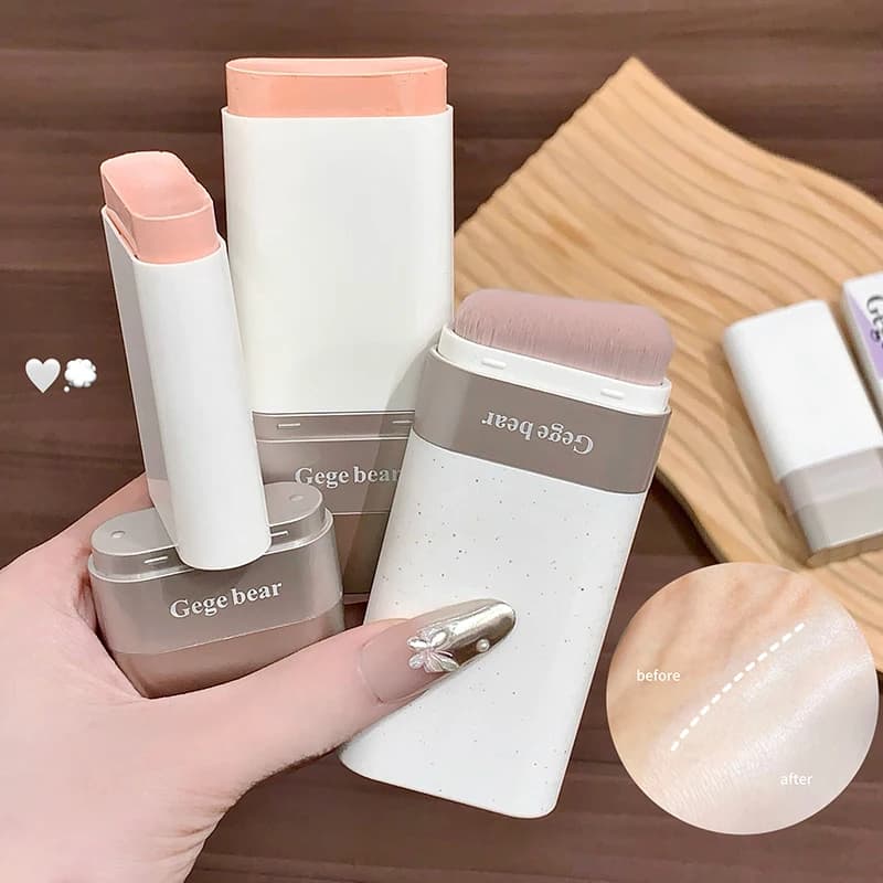 Gege Bear 2-in-1 Foundation Stick with Built-In Brush, Lightweight Buildable Coverage, Pore Blurring Natural Finish, Face Makeup