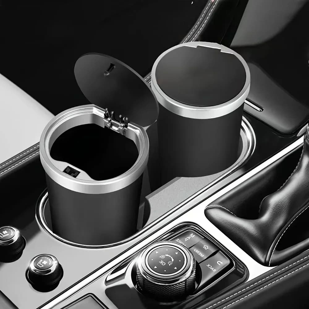 Mini Compact Leakproof Car Trash Can with Easy-Press Pop-Up Lid Durable Odor-Blocking Waterproof ABS Bin for Cup Holders Storage