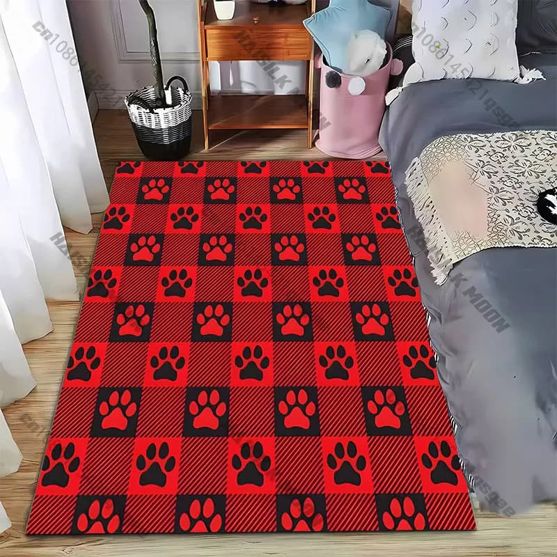 Tappeto con motivo a quadretti con impronte di zampe, tappeto per yoga, soggiorno, decorazione per la stanza, tappetino per gattonare per bambini, tappetino per il gioco