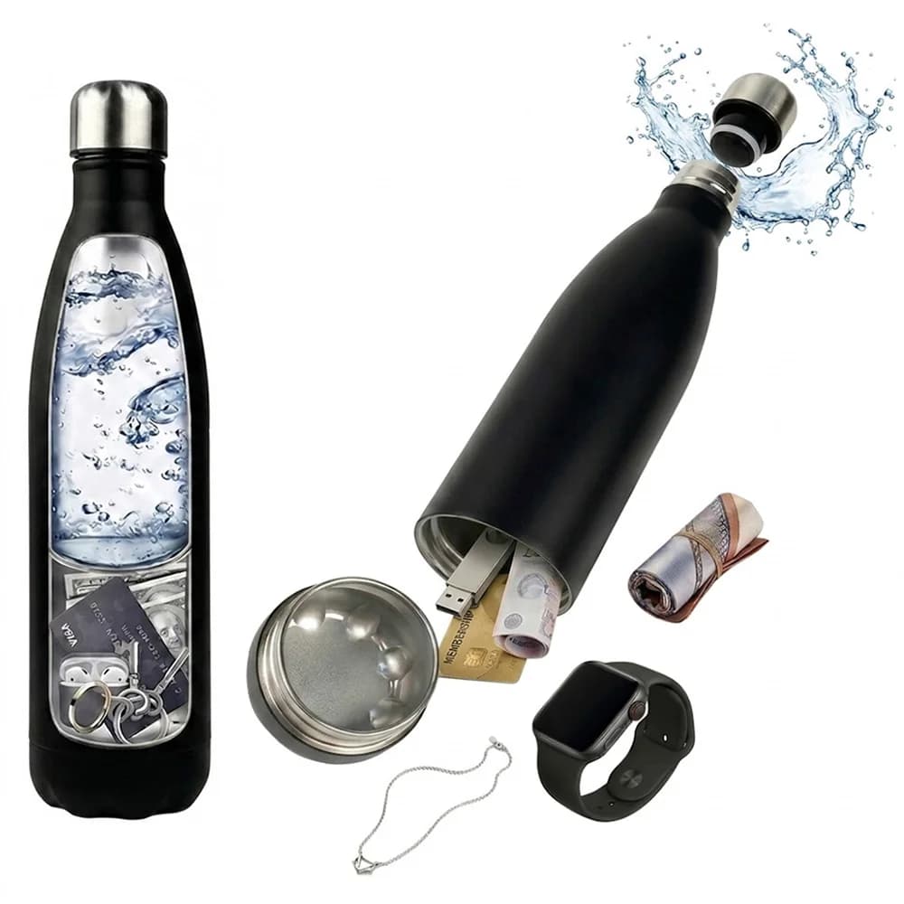 Bottiglia d'Acqua Nascosta da 750ml con Scomparto Segreto per Contanti, Chiavi, Pillole - Portatile, da Viaggio, Palestra, Antifurto