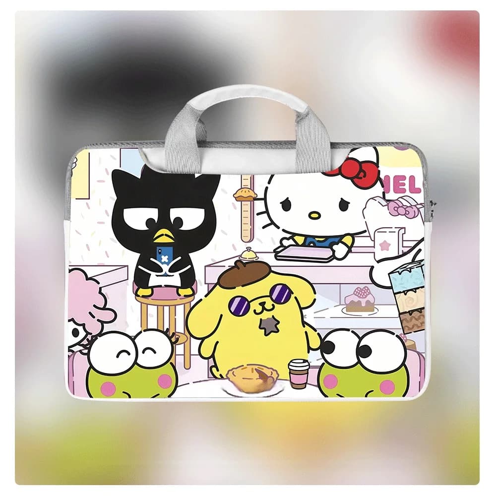 Simpatica borsa per computer Hello Kitty Pompom Purin da 12 13 14 16 pollici, custodia protettiva per laptop, borsa a tracolla, regalo di compleanno per ragazze