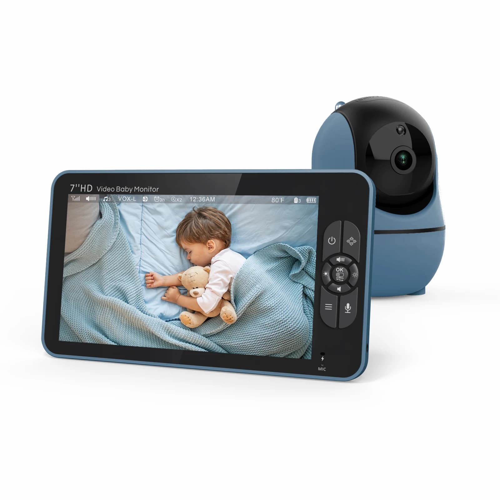 Monitor per Bambini con Schermo da 7 Pollici, Video Wireless, Visione Notturna IR, Rilevamento del Pianto, Monitor Digitale per Neonati