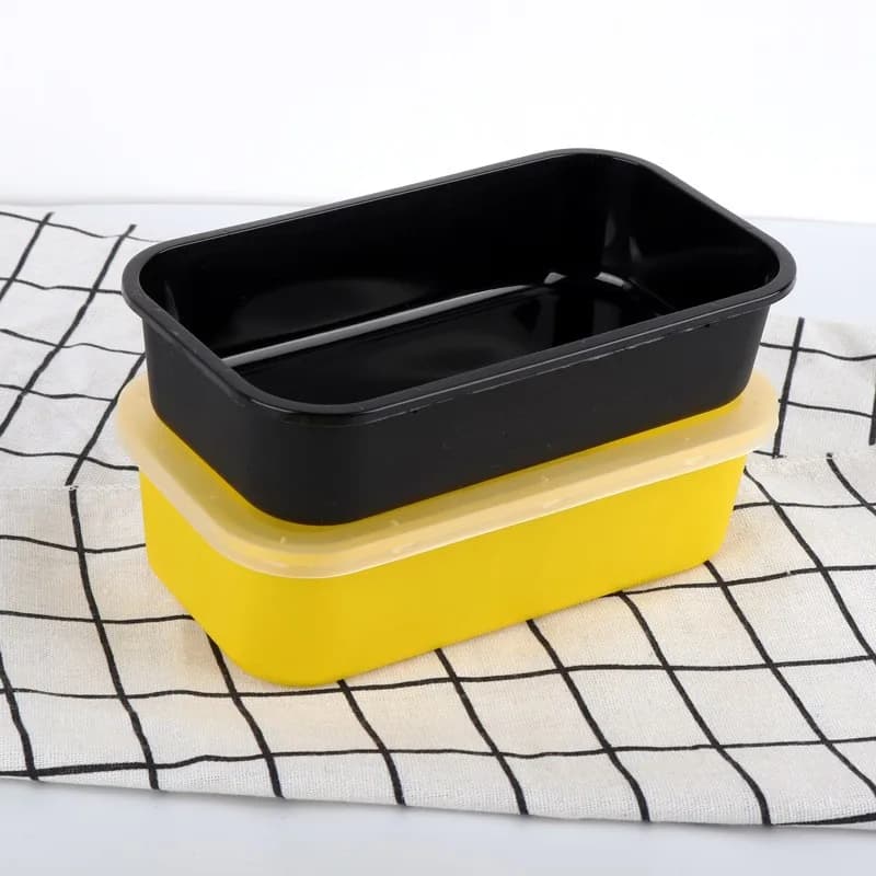 Contenitore per Pranzo Rettangolare Stile Giapponese, Scatola Monouso per Alimenti Organici, Confezione Ecologica Gialla e Rosa
