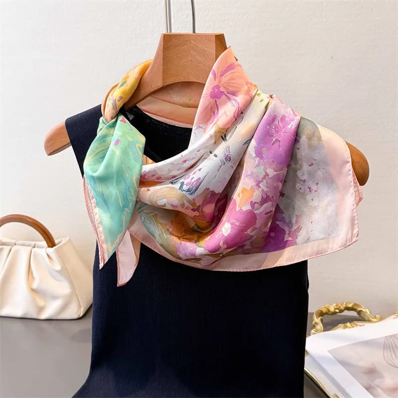 Designer 70cm Neckerchief High Quality Silk Print Handbag Decoration Mother Gift Summer Sun Protection Neckerchief Hijab Bandana