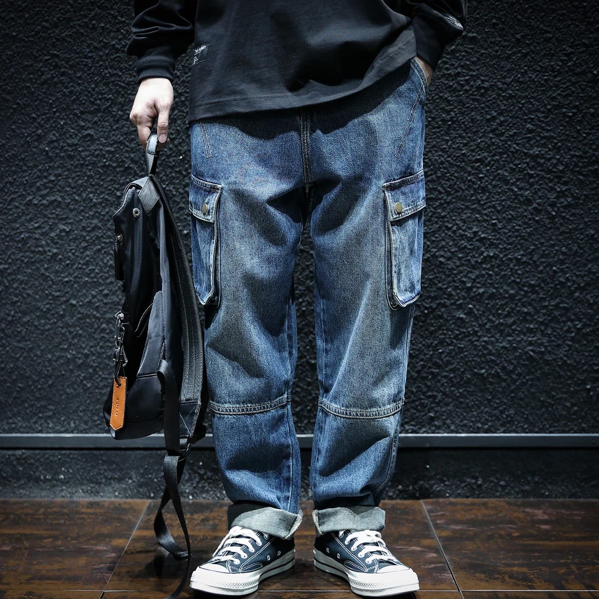 Loose Straight Leg Men's Jeans Autumn Trendy Brand INS Large Size Multi Pocket Pants Spring Autumn Style Fashion Workwear