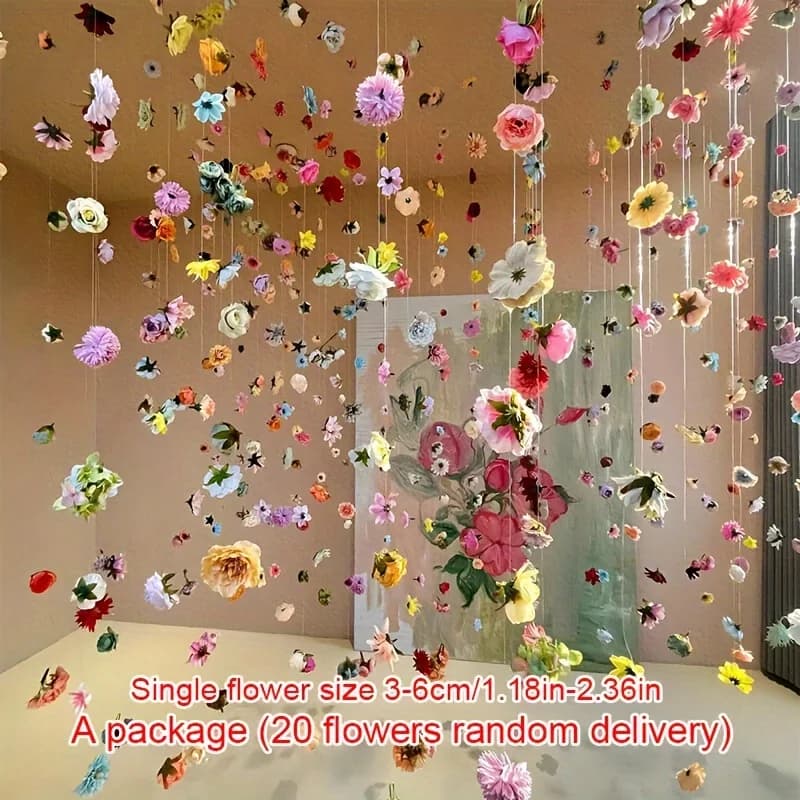 Kit Materiale per Tenda Floreale Fluttuante Fai-da-Te, 20 Pezzi di Fiori Artificiali Assortiti per Decorazione e Allestimento Scenografico