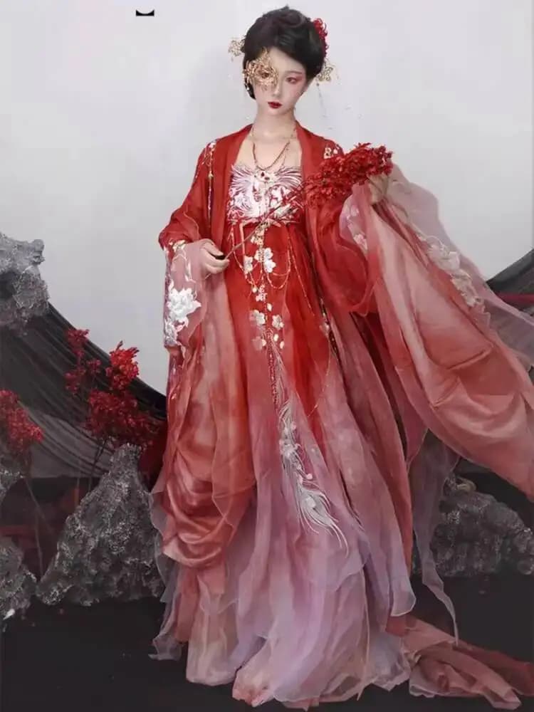 Abito Hezi di lusso da donna con ricamo pesante Hanfu con maniche larghe Set antico costume primaverile estivo Cosplay Halloween