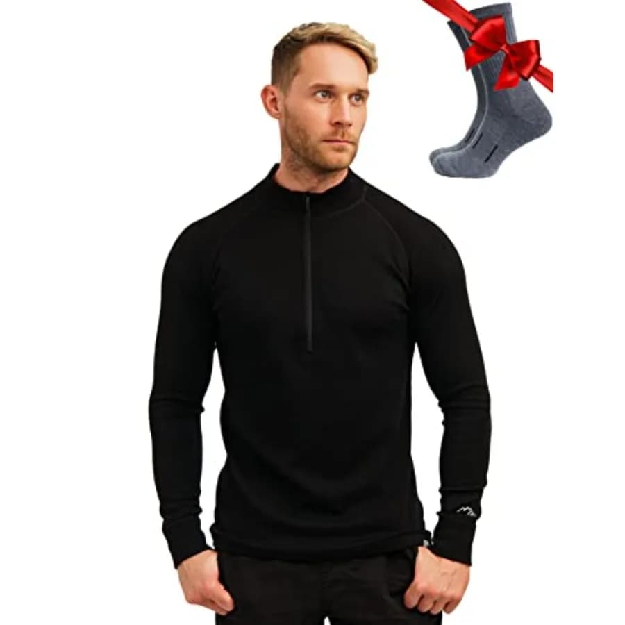 Maglia Base Layer in Lana Merino da Uomo - Maglione con Mezza Zip in Lana - Maglione con Zip a Quarto in Lana Merino Leggero, Medio e Pesante e Calze