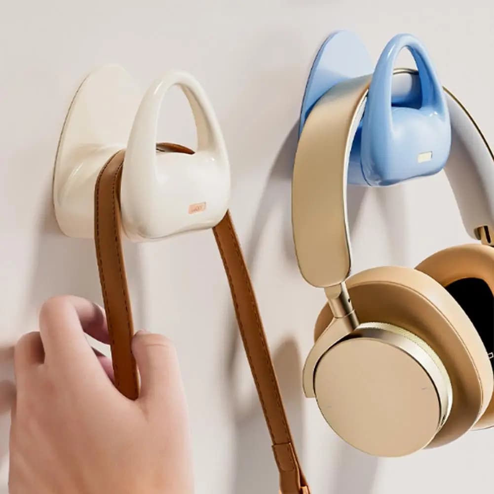Gancio Salvaspazio da Parete, Supporto per Cuffie con Gancio Adesivo, Porta Cuffie Curvo Salvaspazio per Camera da Letto