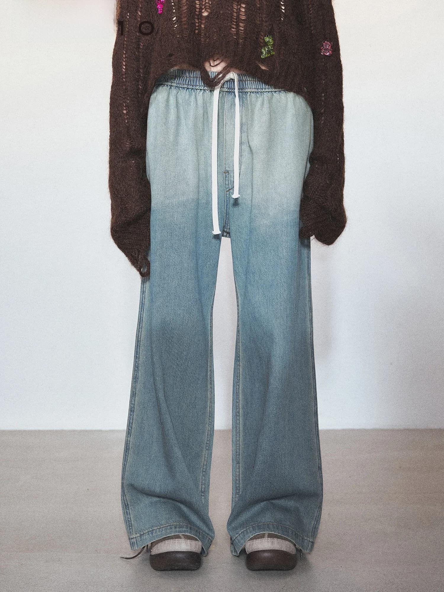 VERMO Jeans in Denim di Seta Vintage con Effetto Sfumato e Coulisse Regolabile, Pantaloni Casual Larghi da Donna