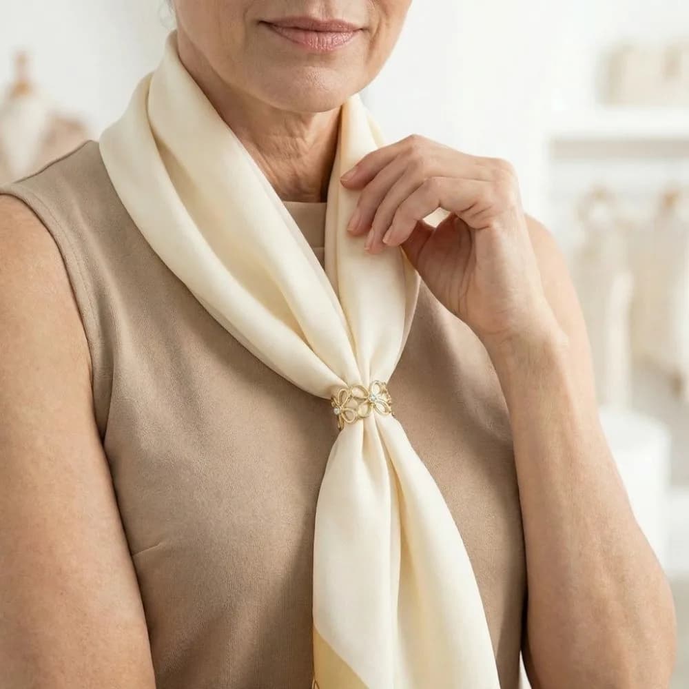 Anelli per Sciarpa in Cristallo alla Moda, Clip con Design Floreale Traforato, Fibbia Regolabile in Lega per Hijab, per Donne e Ragazze